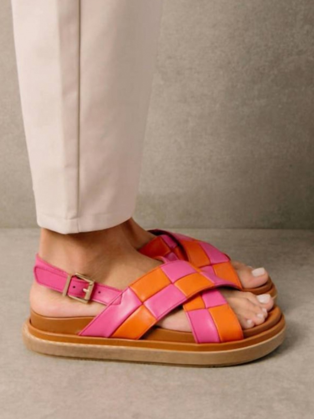 ALOHAS marshmallow scacchi leather sandals pomelo orange magenta woven 38 7.5 8 - Picture 9 of 9